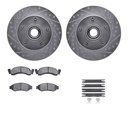 7212-99080, Rotors-Drilled And Slotted-Silver W/ Heavy Duty Brake Pads Incl. Hardware, Zinc Coated